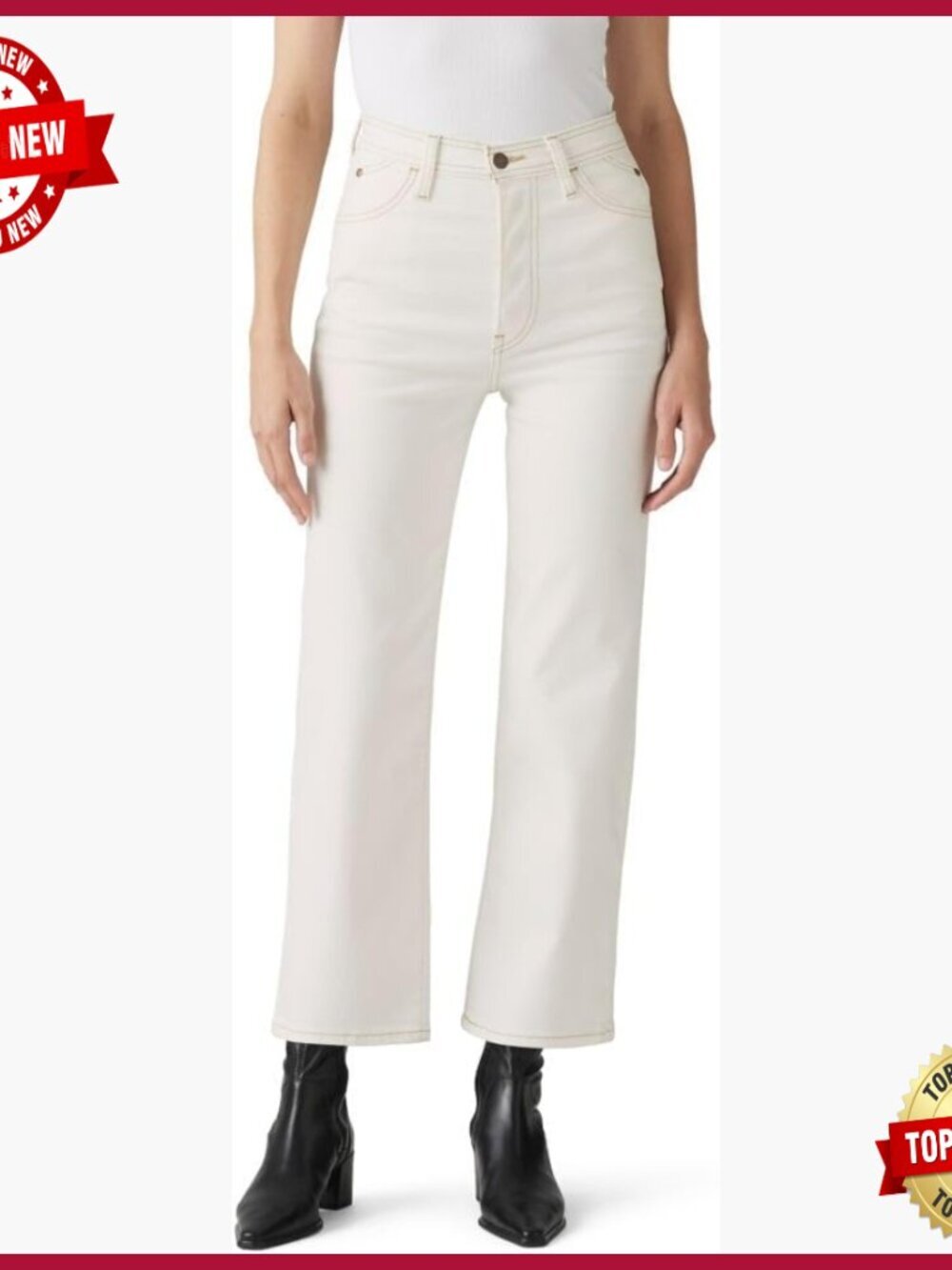 High Rise Straight Leg Ankle Jeans with Riveted Design